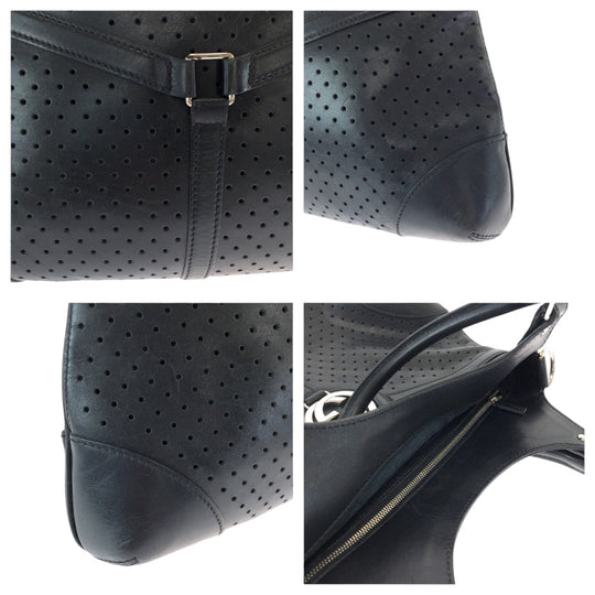 GUCCI Shoulder Bag 114875 leather Black SilverMetal Hobo Shoulder Bag Interlocking Women Used Authentic