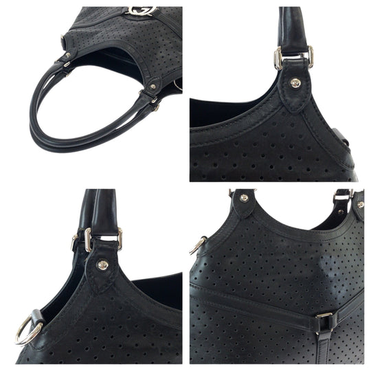 GUCCI Shoulder Bag 114875 leather Black SilverMetal Hobo Shoulder Bag Interlocking Women Used Authentic