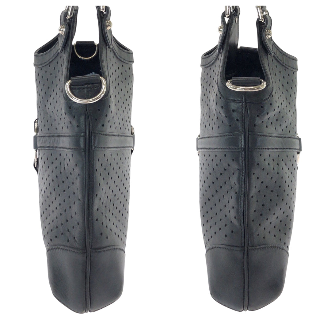 GUCCI Shoulder Bag 114875 leather Black SilverMetal Hobo Shoulder Bag Interlocking Women Used Authentic