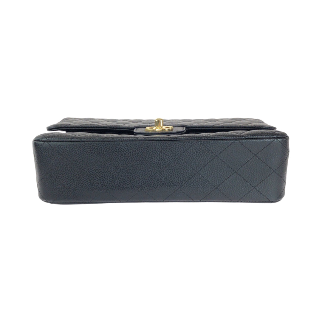 CHANEL Shoulder Bag Caviar skin black Mattasse double flap COCO Mark Turnlock