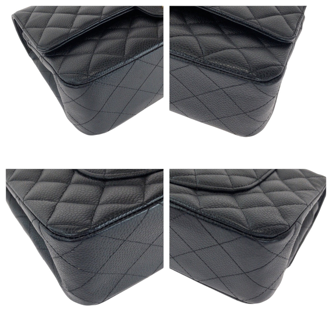 CHANEL Shoulder Bag Caviar skin black Mattasse double flap COCO Mark Turnlock