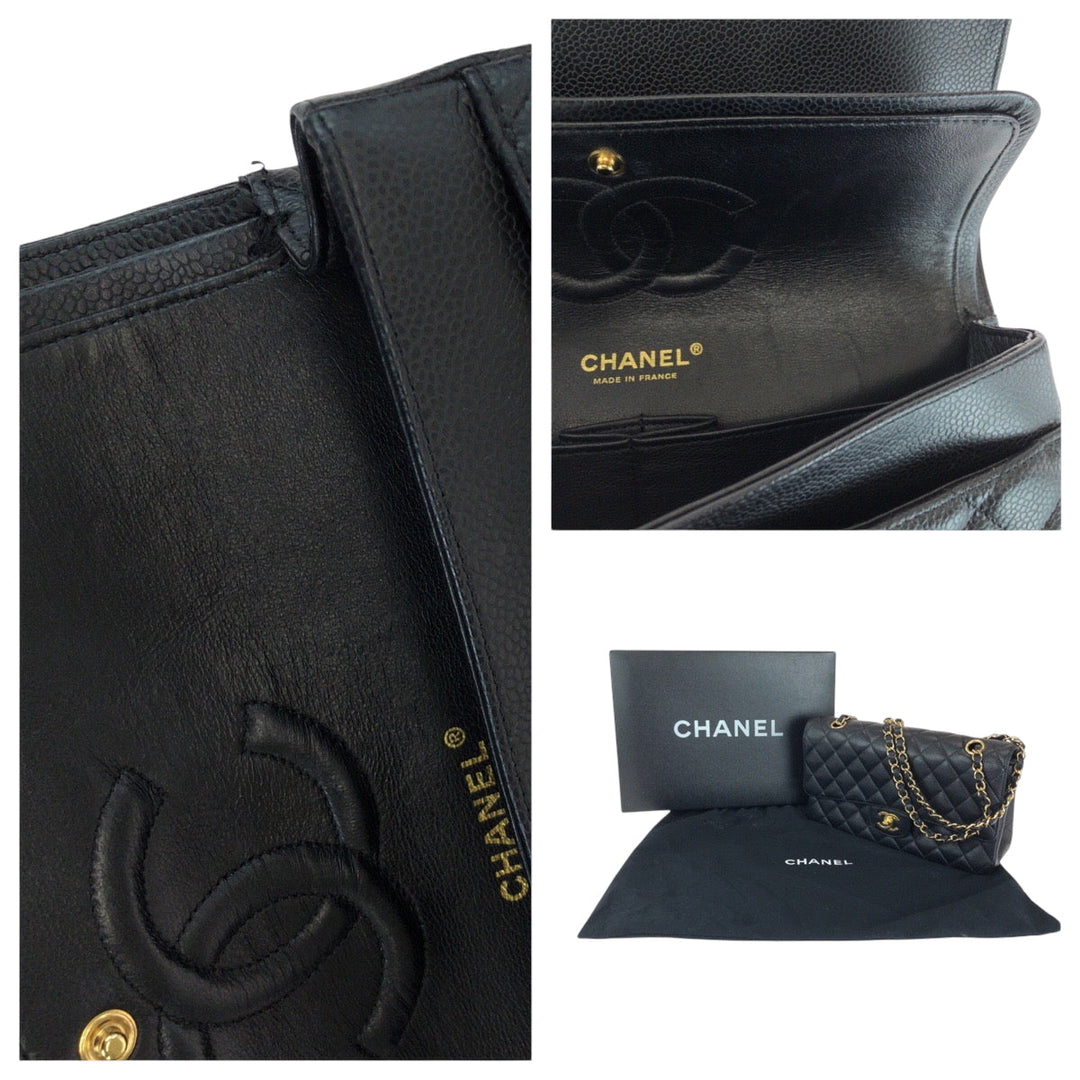 CHANEL Shoulder Bag Caviar skin black Mattasse double flap COCO Mark Turnlock