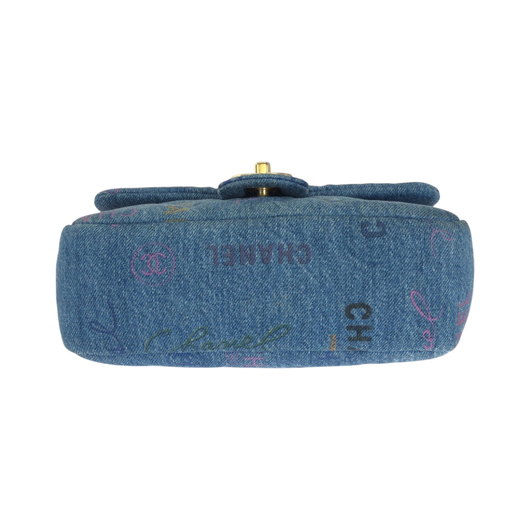 CHANEL Shoulder Bag cotton Denim Blue Gold Metal ChainShoulder Bag Crossbody Matelasse small flap COCO Mark Turnlock Women Used Authentic