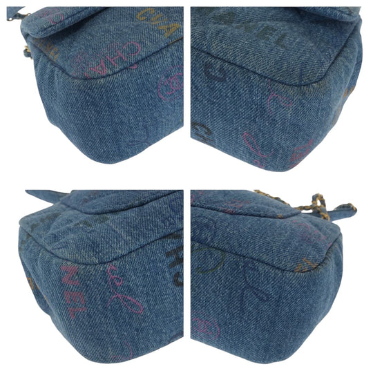 CHANEL Shoulder Bag cotton Denim Blue Gold Metal ChainShoulder Bag Crossbody Matelasse small flap COCO Mark Turnlock Women Used Authentic