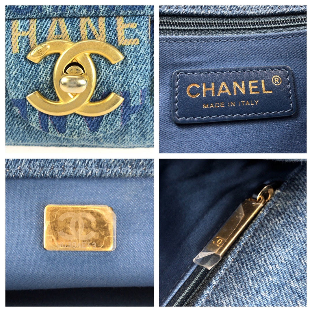 CHANEL Shoulder Bag cotton Denim Blue Gold Metal ChainShoulder Bag Crossbody Matelasse small flap COCO Mark Turnlock Women Used Authentic