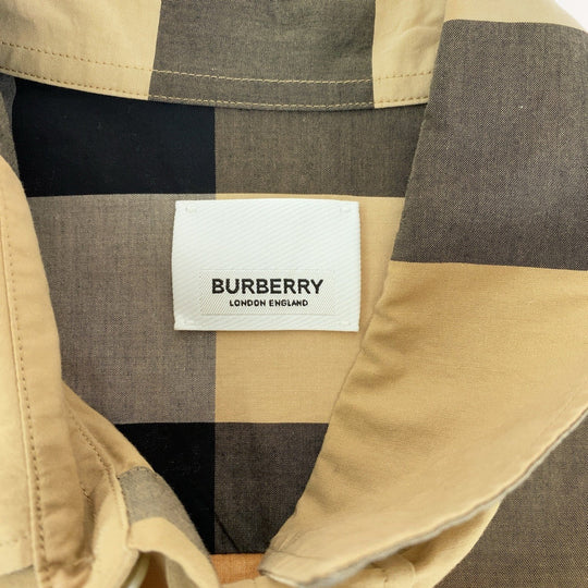 BURBERRY Long sleeve shirt cotton Brown multicolor Long sleeve shirt Check Pattern Logo print patchwork mens XS Used Authentic