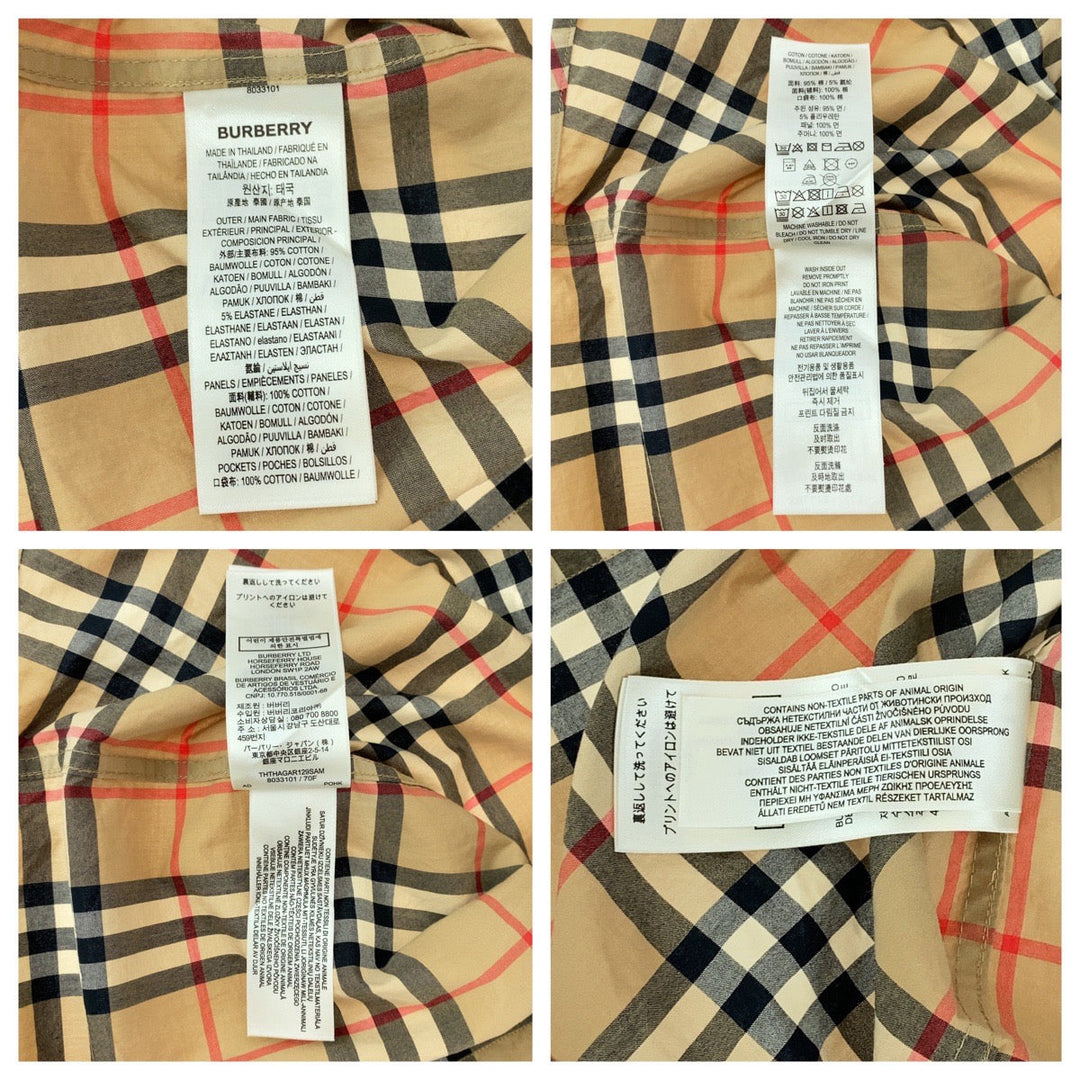 BURBERRY Long sleeve shirt cotton Brown multicolor Long sleeve shirt Check Pattern Logo print patchwork mens XS Used Authentic
