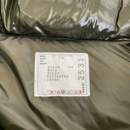 Sacai Down jacket 20 0253M Nylon, Wool Khaki Navy SilverMetal Down Jacket Puffer Jacket Shinsaibashi Parco exclusive mens 1 Used Authentic