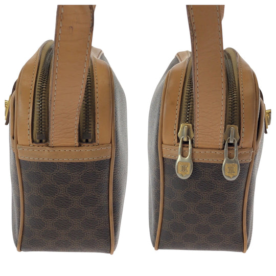 CELINE Shoulder Bag M13 PVC Brown Gold Metal Shoulder Bag pochette Macadam Pattern Women Used Authentic