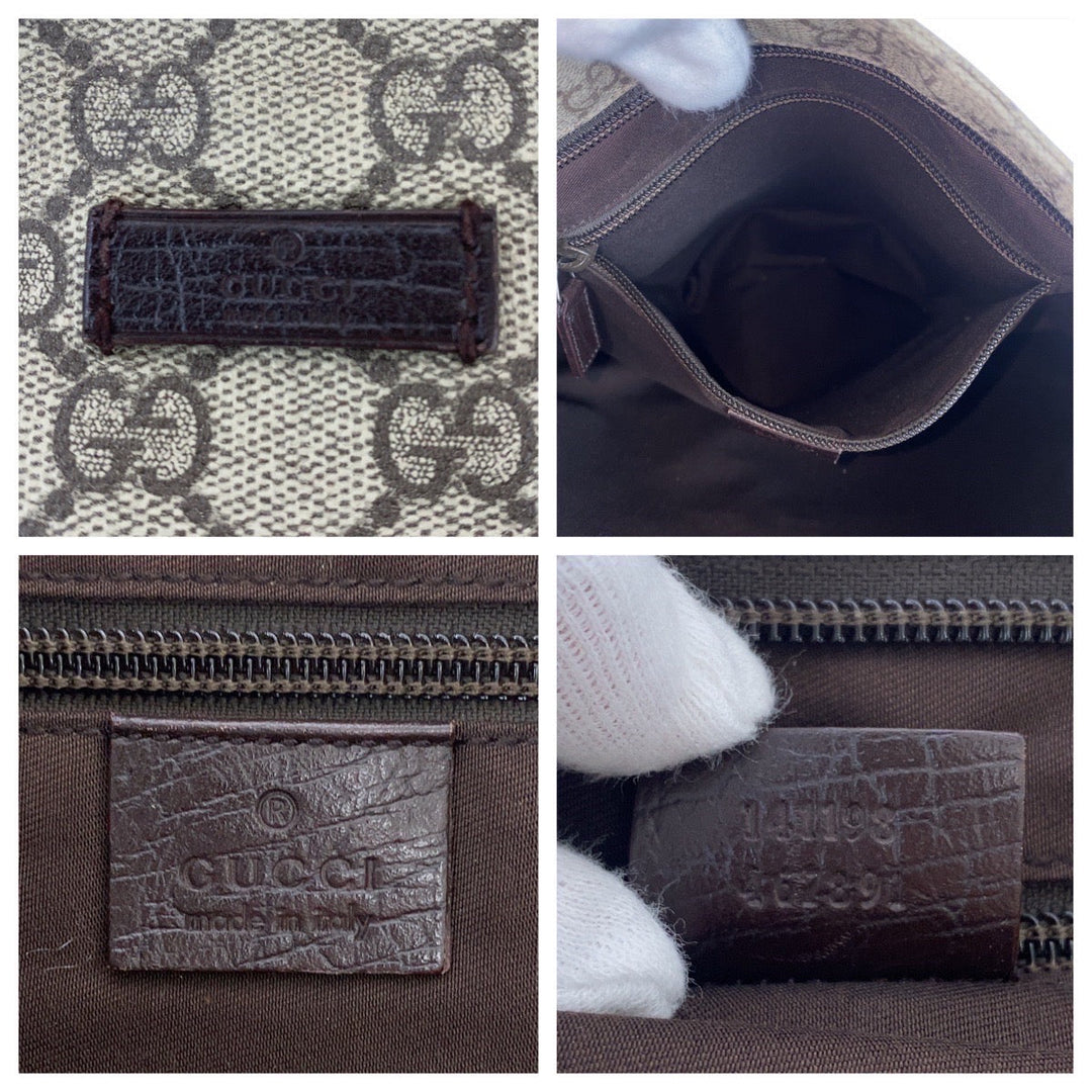 GUCCI Shoulder Bag 141198 GG Supreme canvas, leather Gray Brown SilverMetal Shoulder Bag pochette Women Used Authentic