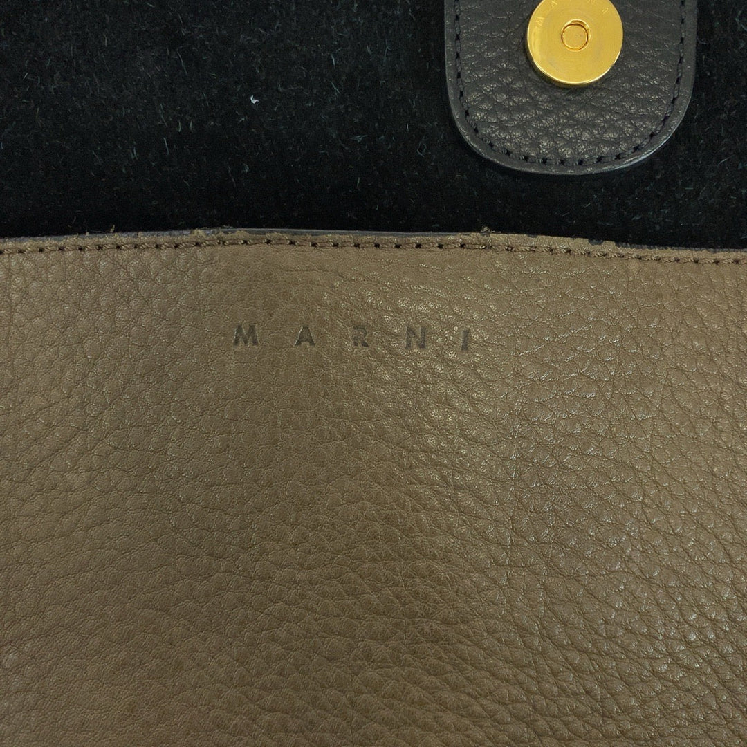 MARNI Shoulder Bag leather Brown Black Gold Metal One Shoulder Bag Hobo Women Used Authentic