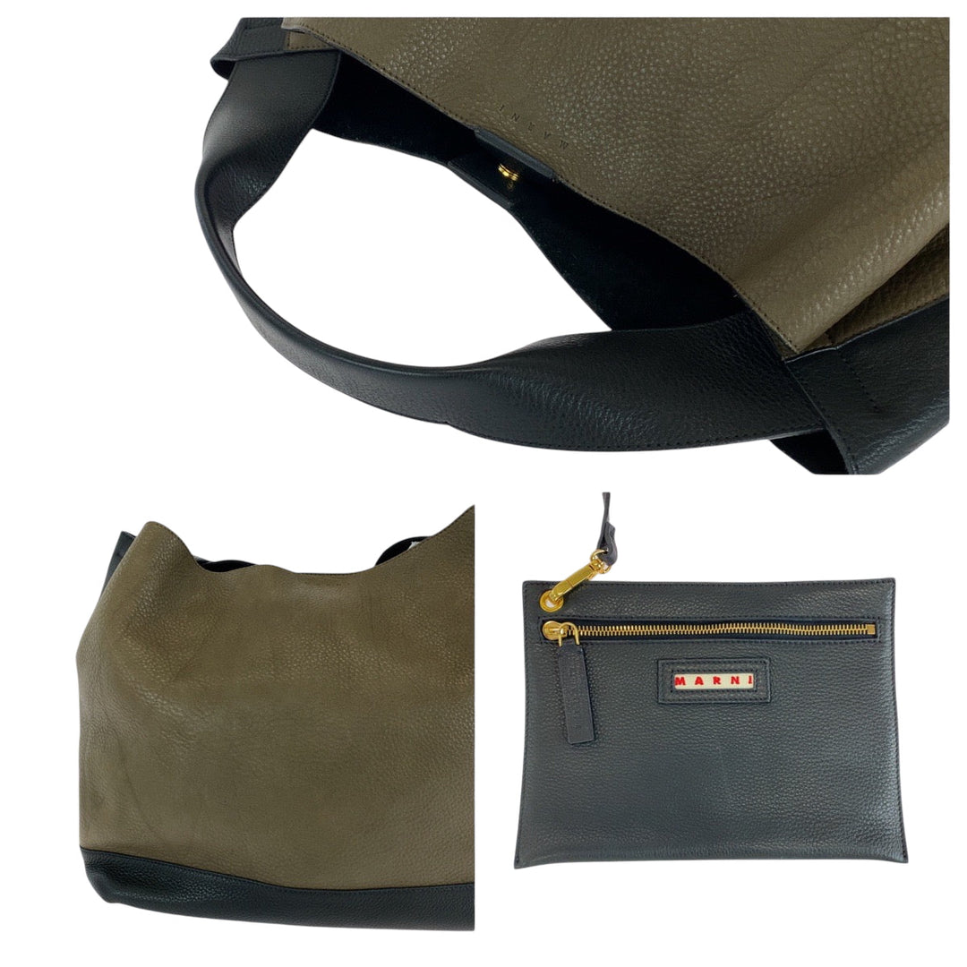 MARNI Shoulder Bag leather Brown Black Gold Metal One Shoulder Bag Hobo Women Used Authentic