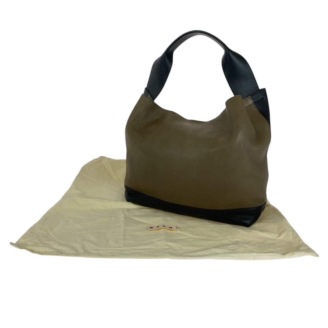 MARNI Shoulder Bag leather Brown Black Gold Metal One Shoulder Bag Hobo Women Used Authentic