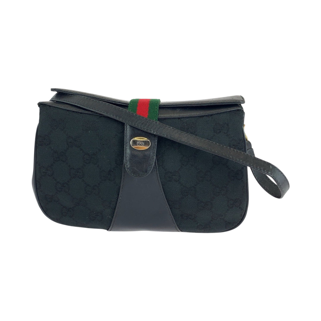 GUCCI Shoulder Bag 10 02 024 GG canvas, leather Black GoldMetal Shoulder Bag pochette Old Gucci Shelly Line Women Used Authentic