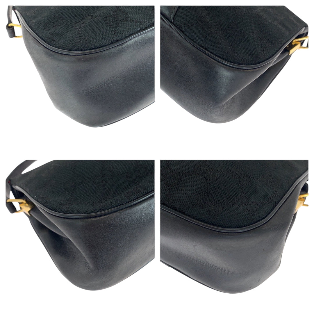 GUCCI Shoulder Bag 10 02 024 GG canvas, leather Black GoldMetal Shoulder Bag pochette Old Gucci Shelly Line Women Used Authentic