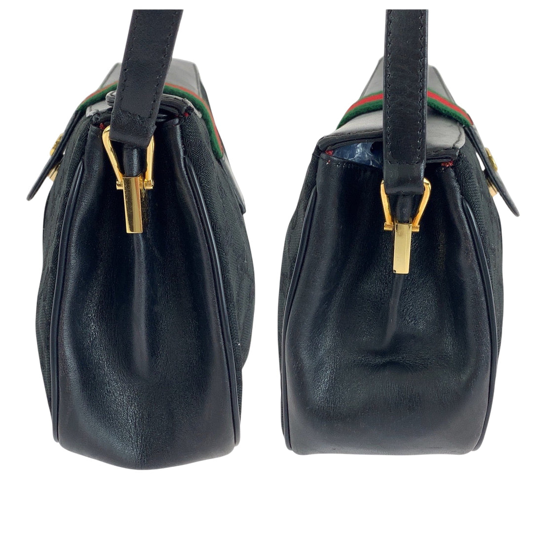 GUCCI Shoulder Bag 10 02 024 GG canvas, leather Black GoldMetal Shoulder Bag pochette Old Gucci Shelly Line Women Used Authentic