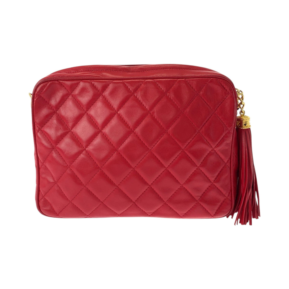 CHANEL Shoulder Bag leather Red Gold Metal ChainShoulder Bag Shoulder Matrasse COCO Mark Tassel Fringe Women Used Authentic