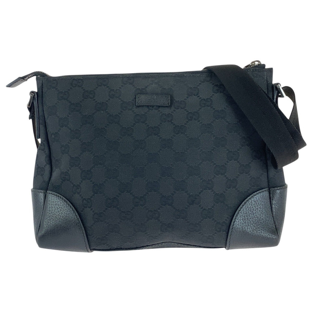 GUCCI Shoulder Bag 114273 GG canvas, leather Black black Shoulder Bag Messenger bag Women Used Authentic