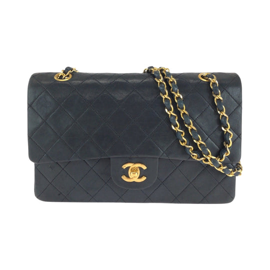 CHANEL Shoulder Bag lambskin Black GoldMetal matelasse 25 double flap COCO Mark Turnlock