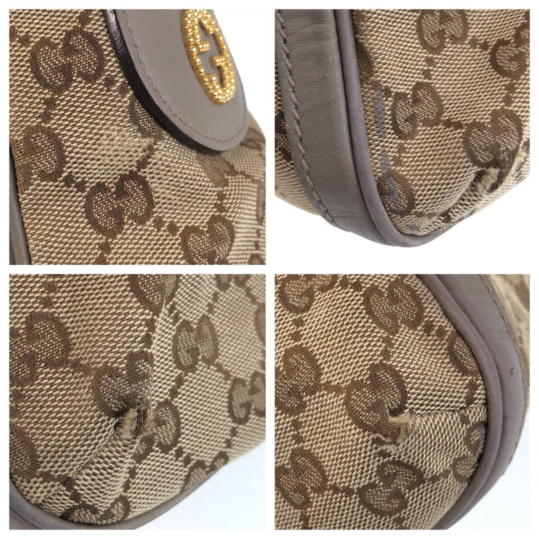 GUCCI Shoulder Bag 282297 GG canvas, leather Beige Gray Gold Metal scarlet Women Used Authentic