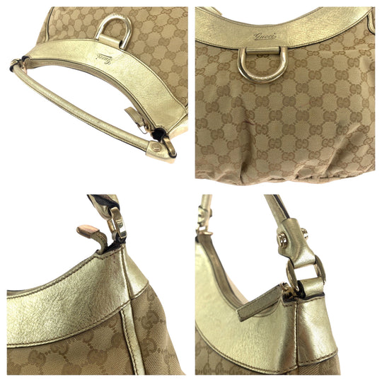 GUCCI Shoulder Bag 189833 GG canvas Beige Gold GoldMetal Hobo One Shoulder Bag Abbey Women Used Authentic