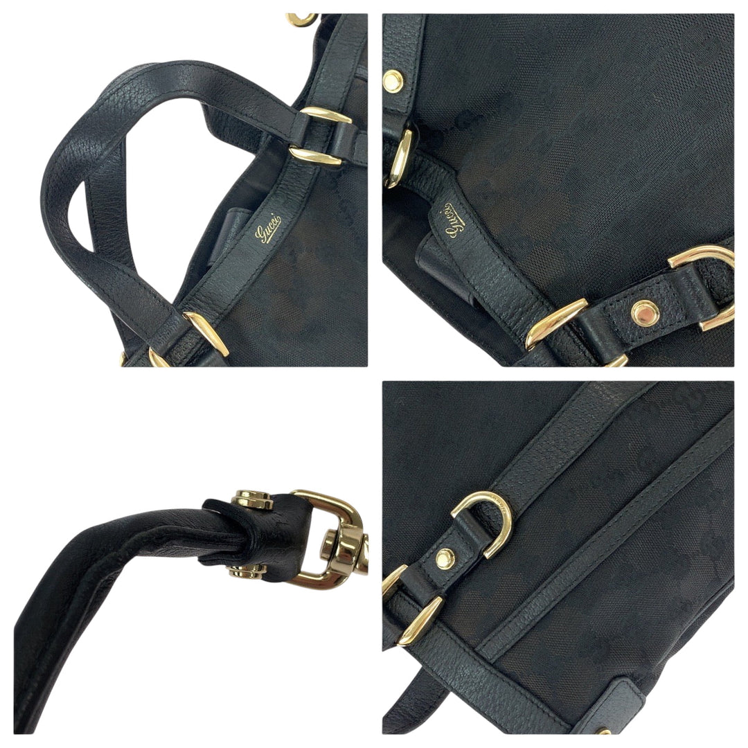 GUCCI Shoulder Bag 130734 GG canvas Black SilverMetal One Shoulder Bag Handbag 2way Women Used Authentic