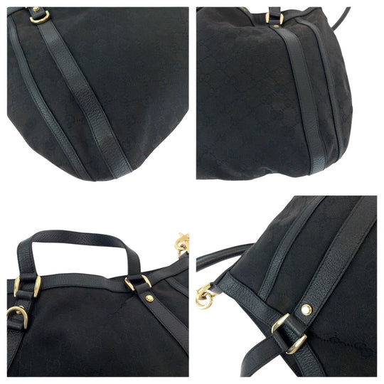 GUCCI Shoulder Bag 130734 GG canvas Black SilverMetal One Shoulder Bag Handbag 2way Women Used Authentic