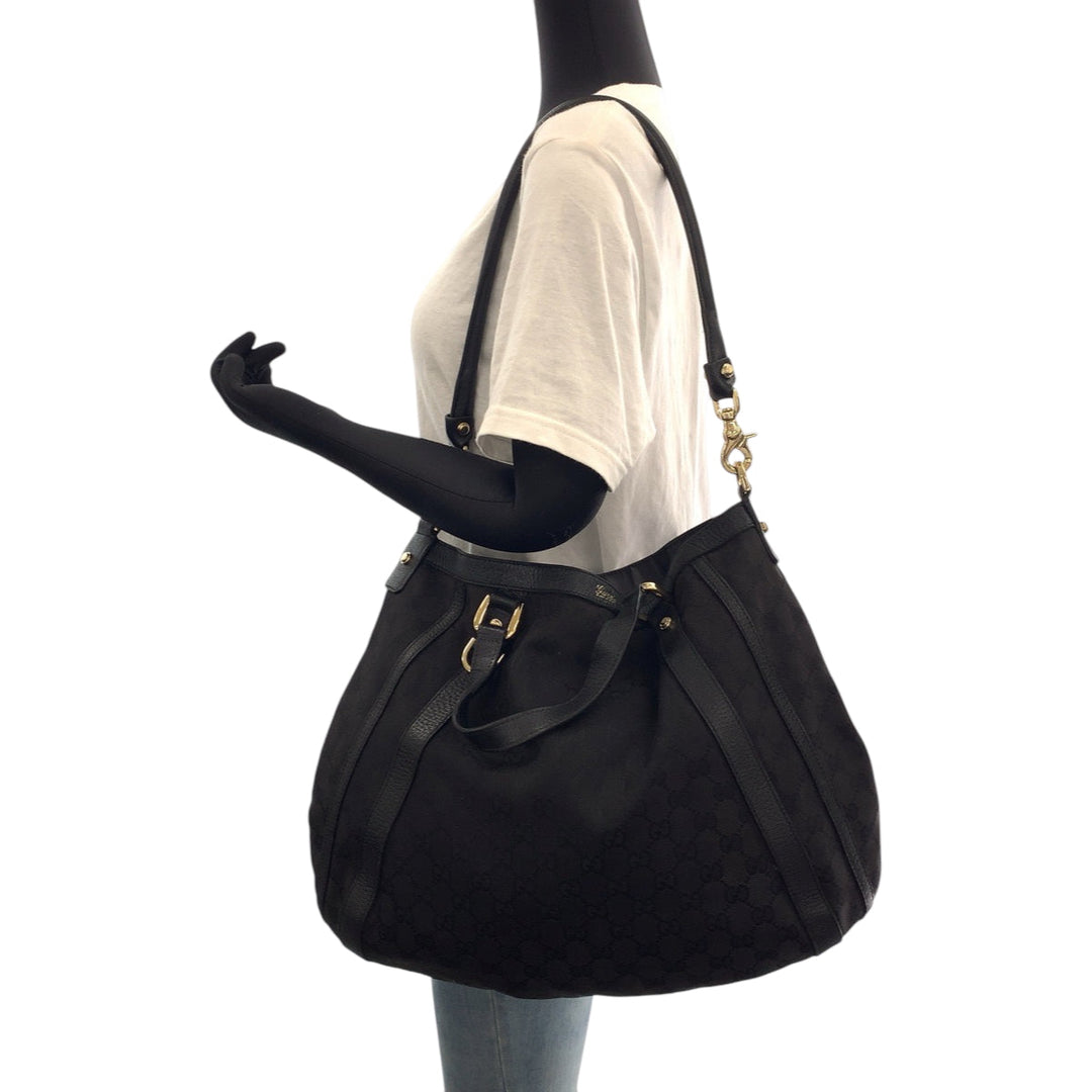 GUCCI Shoulder Bag 130734 GG canvas Black SilverMetal One Shoulder Bag Handbag 2way Women Used Authentic