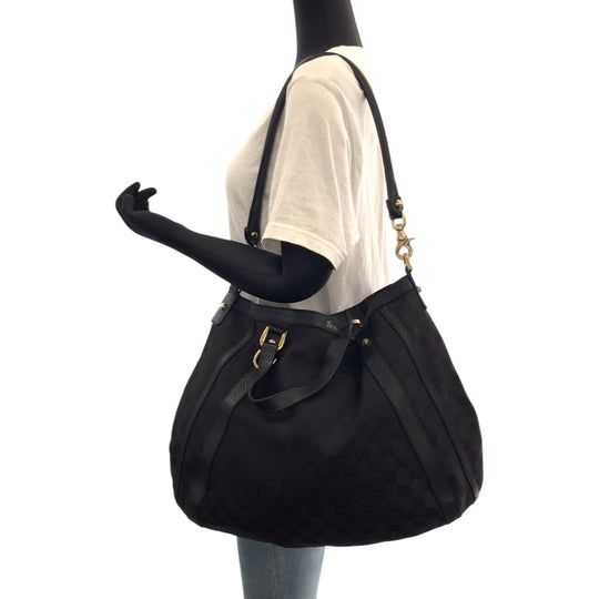 GUCCI Shoulder Bag 130734 GG canvas Black SilverMetal One Shoulder Bag Handbag 2way Women Used Authentic