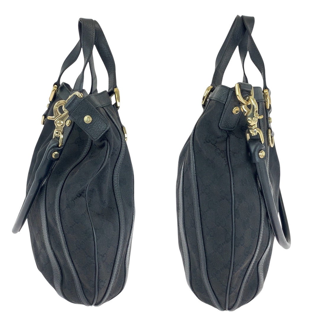 GUCCI Shoulder Bag 130734 GG canvas Black SilverMetal One Shoulder Bag Handbag 2way Women Used Authentic