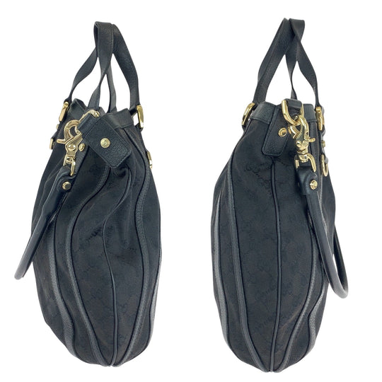 GUCCI Shoulder Bag 130734 GG canvas Black SilverMetal One Shoulder Bag Handbag 2way Women Used Authentic