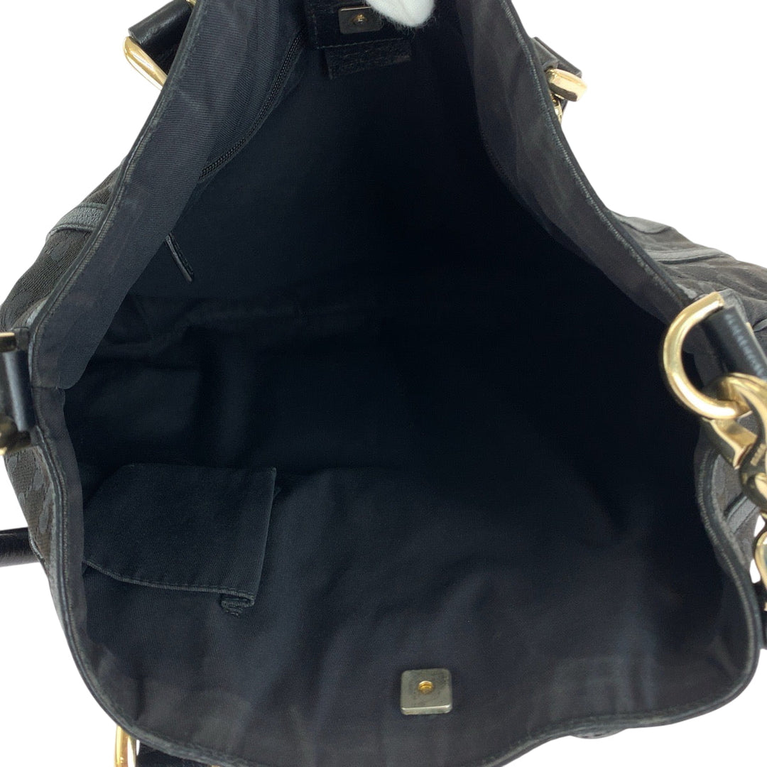 GUCCI Shoulder Bag 130734 GG canvas Black SilverMetal One Shoulder Bag Handbag 2way Women Used Authentic
