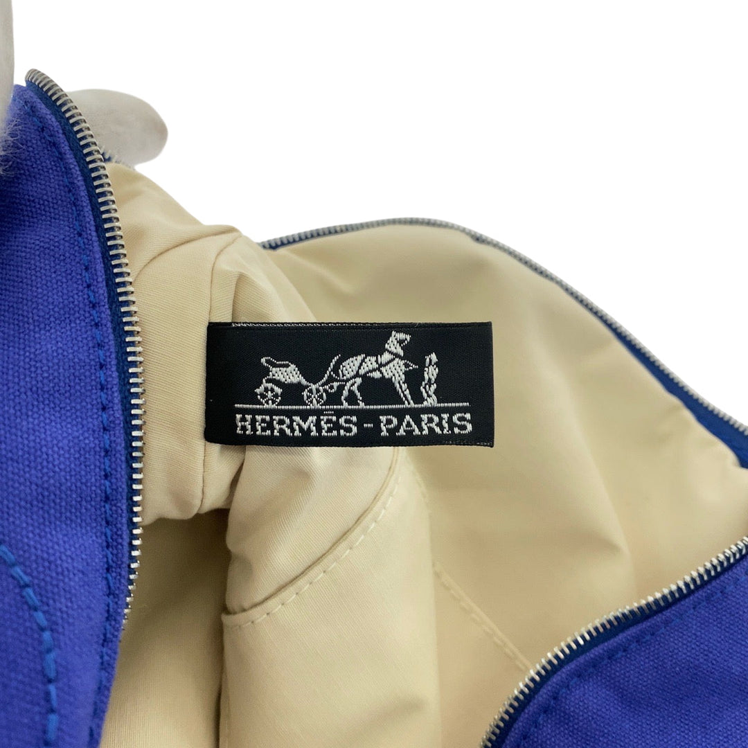 HERMES Pouch cotton Blue Brown SilverMetal Pouch Cosmetics Pouch Bored Women Used Authentic