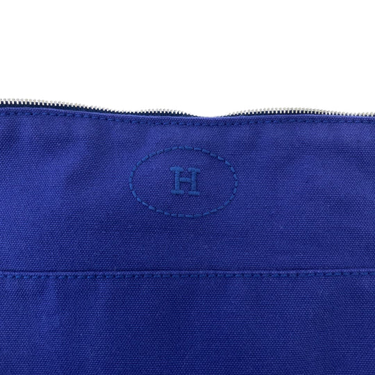 HERMES Pouch cotton Blue Brown SilverMetal Pouch Cosmetics Pouch Bored Women Used Authentic