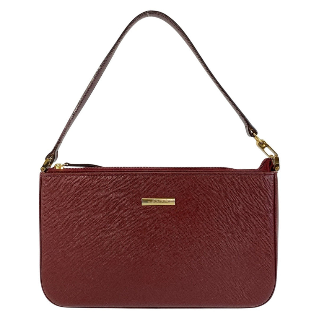 BURBERRY Shoulder Bag leather Bold GoldMetal Check Pattern Women Used Authentic