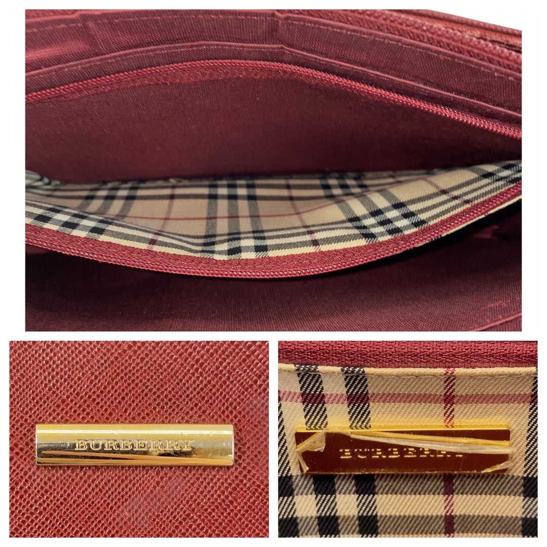 BURBERRY Shoulder Bag leather Bold GoldMetal Check Pattern Women Used Authentic