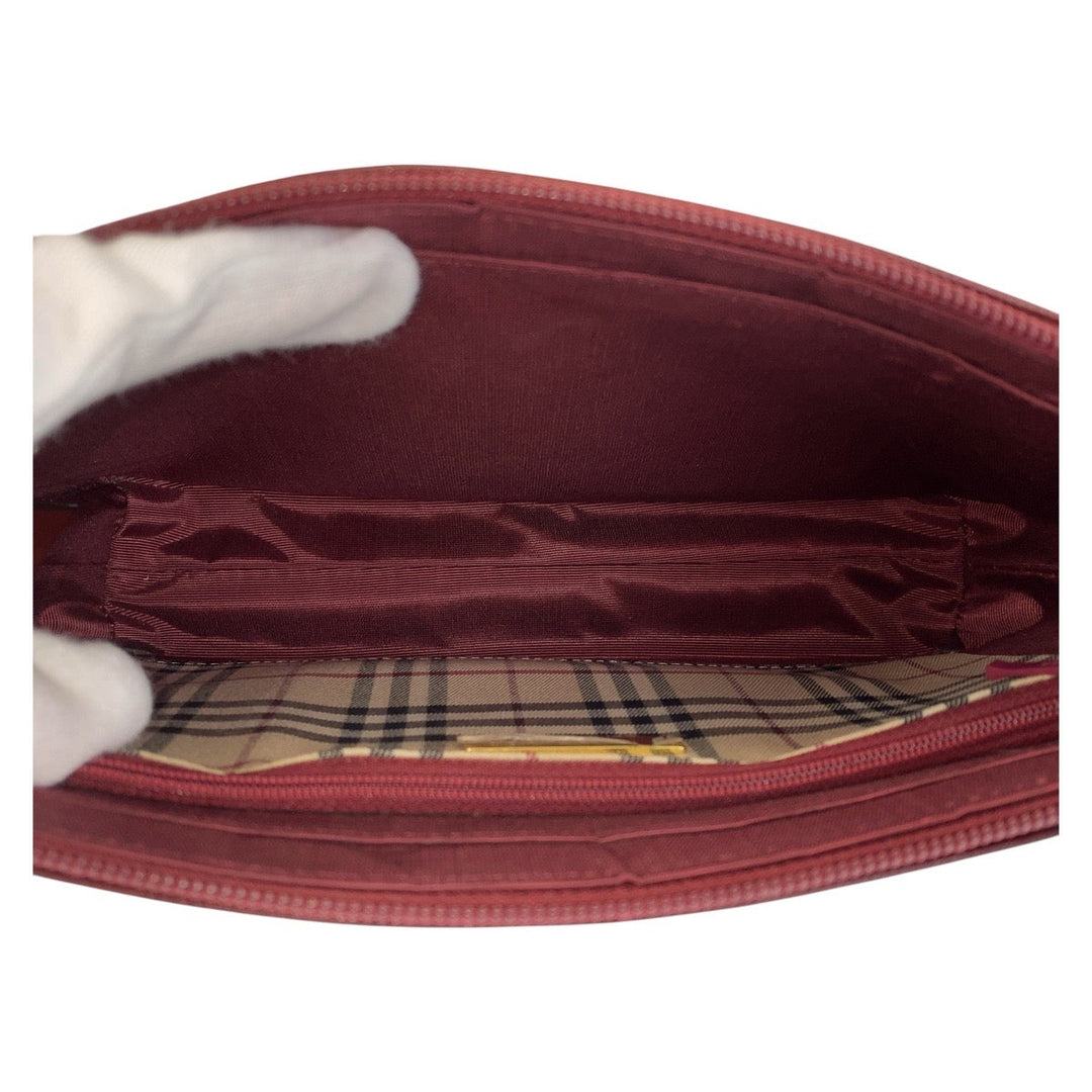 BURBERRY Shoulder Bag leather Bold GoldMetal Check Pattern Women Used Authentic