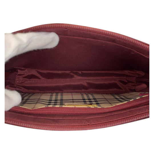 BURBERRY Shoulder Bag leather Bold GoldMetal Check Pattern Women Used Authentic