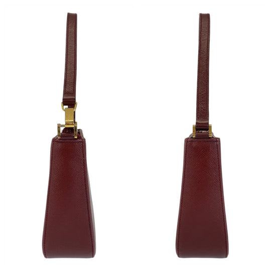 BURBERRY Shoulder Bag leather Bold GoldMetal Check Pattern Women Used Authentic