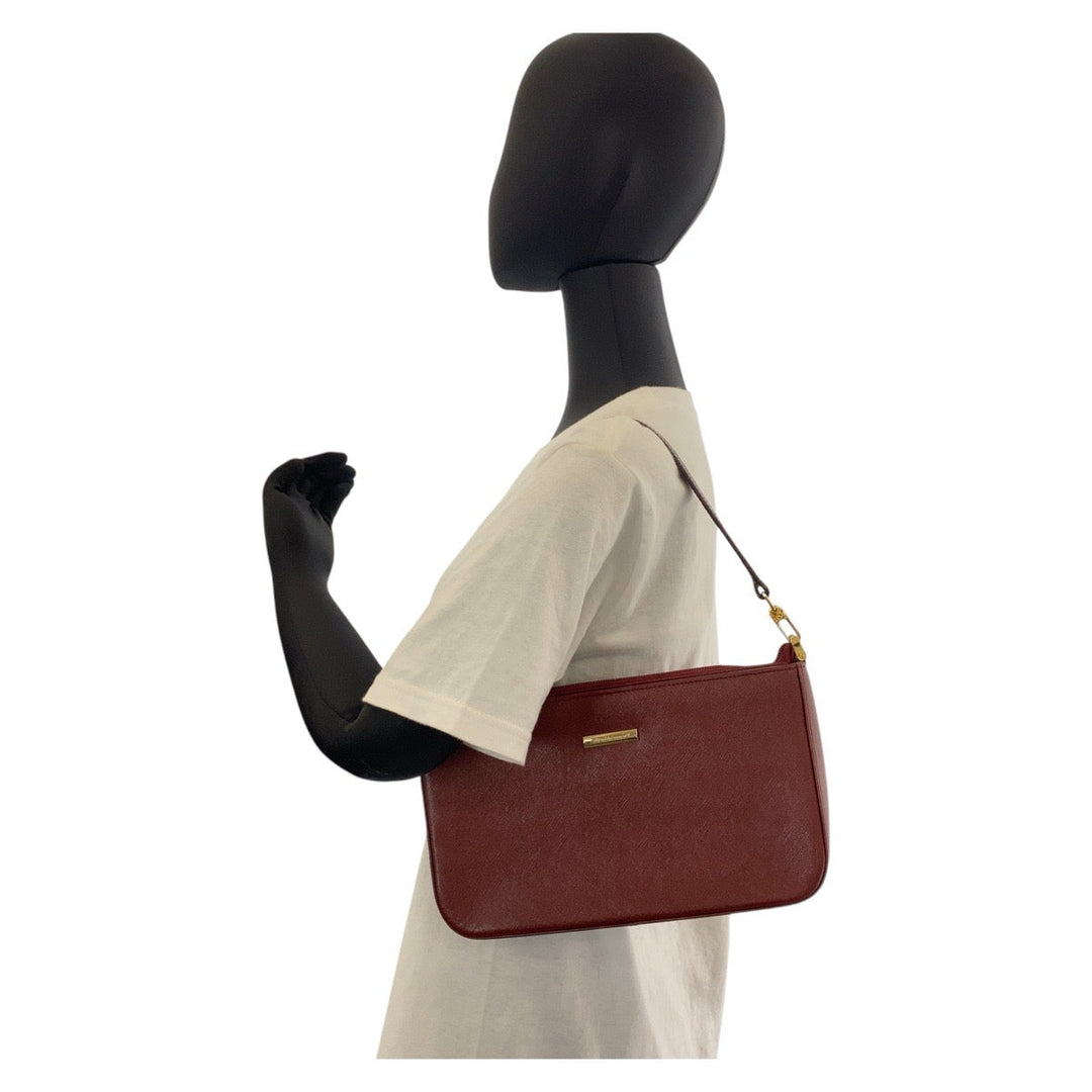 BURBERRY Shoulder Bag leather Bold GoldMetal Check Pattern Women Used Authentic