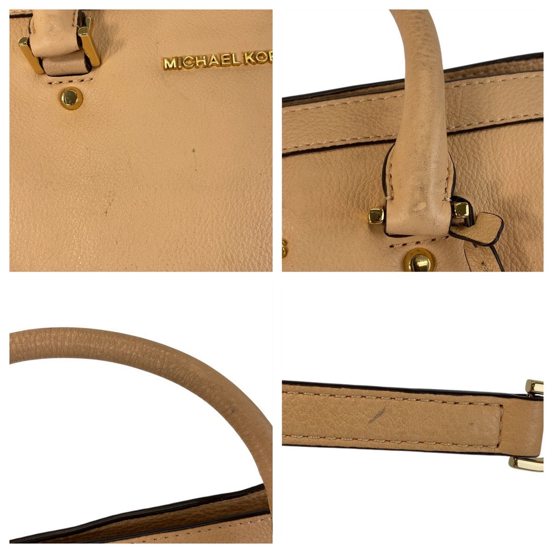 MICHAEL KORS Handbag leather Beige Gold Metal Handbag Shoulder Bag 2way Women Used Authentic