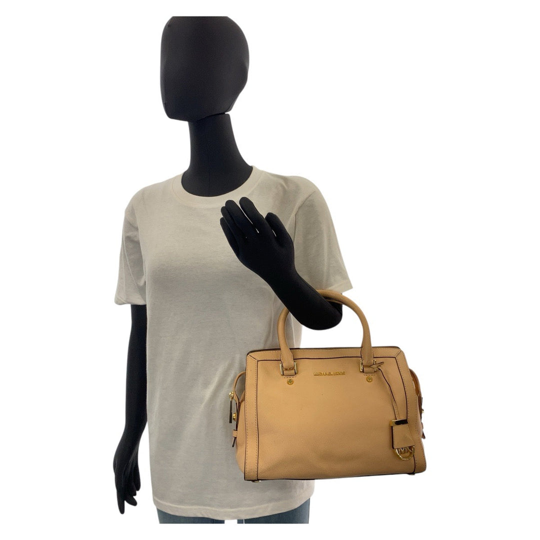 MICHAEL KORS Handbag leather Beige Gold Metal Handbag Shoulder Bag 2way Women Used Authentic