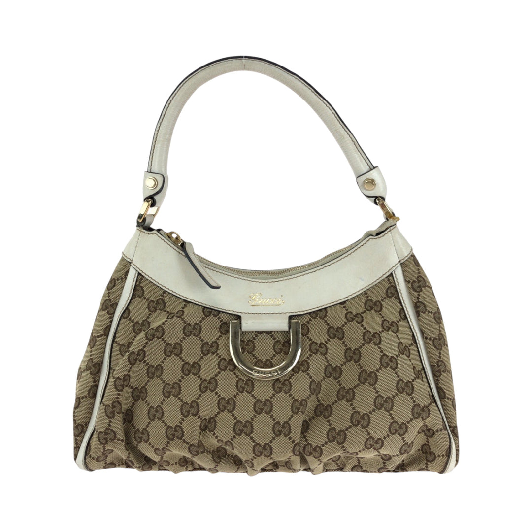 GUCCI Shoulder Bag 190525 GG canvas Beige White Gold Metal Hobo One Shoulder Bag Abbey Women Used Authentic