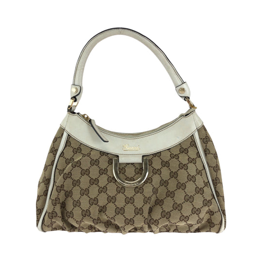 GUCCI Shoulder Bag 190525 GG canvas Beige White Gold Metal Hobo One Shoulder Bag Abbey Women Used Authentic