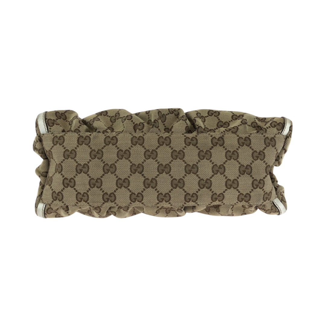 GUCCI Shoulder Bag 190525 GG canvas Beige White Gold Metal Hobo One Shoulder Bag Abbey Women Used Authentic
