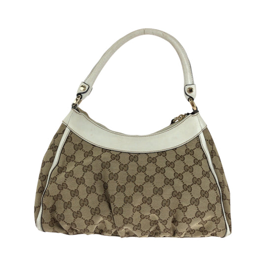 GUCCI Shoulder Bag 190525 GG canvas Beige White Gold Metal Hobo One Shoulder Bag Abbey Women Used Authentic