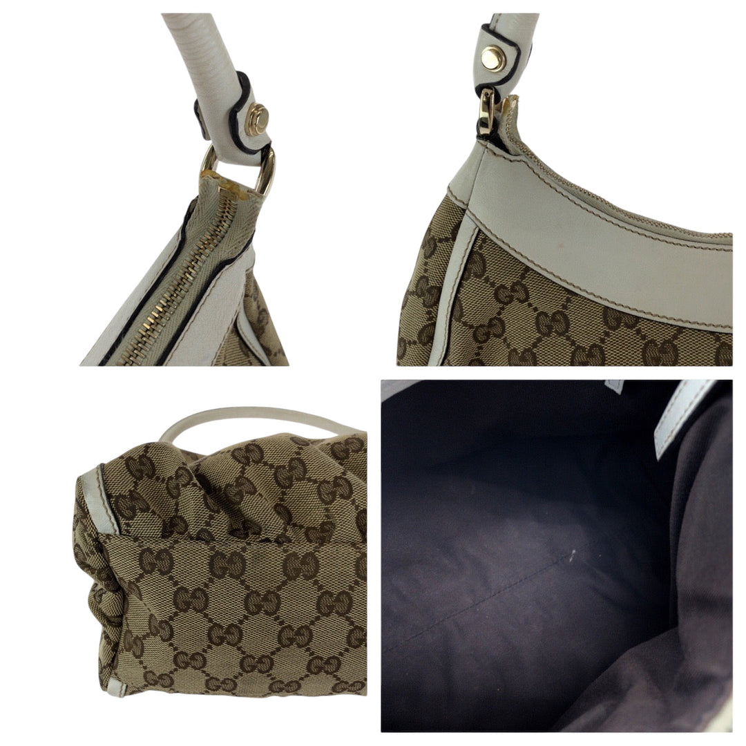 GUCCI Shoulder Bag 190525 GG canvas Beige White Gold Metal Hobo One Shoulder Bag Abbey Women Used Authentic