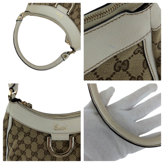 GUCCI Shoulder Bag 190525 GG canvas Beige White Gold Metal Hobo One Shoulder Bag Abbey Women Used Authentic