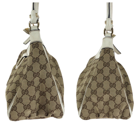 GUCCI Shoulder Bag 190525 GG canvas Beige White Gold Metal Hobo One Shoulder Bag Abbey Women Used Authentic