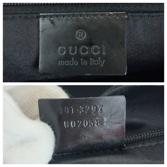 GUCCI Shoulder Bag 001 3297 Canvas, enamel Black SilverMetal Hobo Women Used Authentic